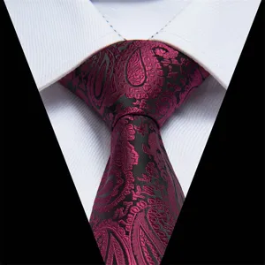 Classic paisley pattern necktie in magenta and black, styled for business and formal wear.