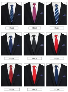 Detail view of men's business striped and solid jacquard ties with matching pocket square.