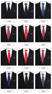 Men business formal zipper tie set with pocket square, classic striped jacquard necktie.