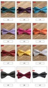 Detailansicht gemusterter Polyester-Fliegen für Herren in verschiedenen Farben und Texturen.
