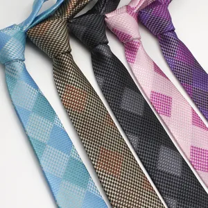 Men's Business Formal Necktie Classic Geometric Plaid Jacquard Slim Neck Tie Professional Workplace Office Suit Accessories