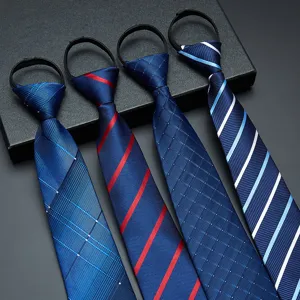 Men's Business Formal Zipper Necktie Jacquard Striped Tie Professional Suit Accessories