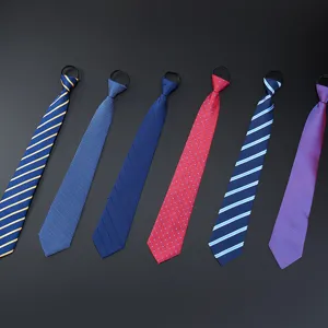 Men's business zipper tie set, lazy jacquard striped neckties for formal uniform wear.