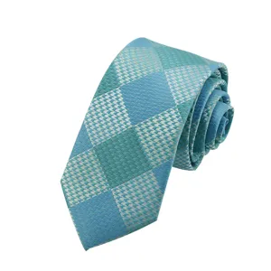 Men's blue plaid jacquard necktie 6.5cm business casual rolled tie display style.