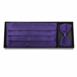 Dark purple satin cummerbund and bowtie gift box set for men wedding tuxedo party suit