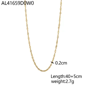 Gold twist chain necklace, dainty collarbone chain, length 40+5cm, width 0.2cm, weight 2.7g.