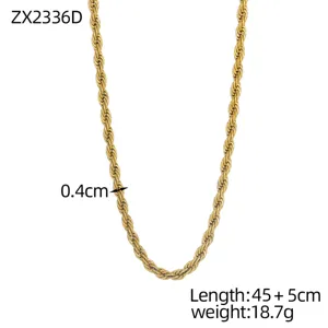 Gold Twist Chain Titanium Steel Rope Necklace 45+5cm Trendy Minimalist Jewelry Item