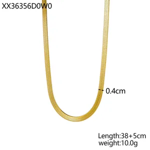 Gold stainless steel flat snake herringbone chain necklace for women fashion daily wear jewelry