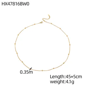 Gold stainless steel bead chain necklace detail shot showing delicate link design.