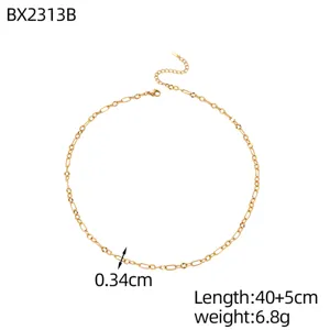 Gold titanium steel figaro chain necklace, 40+5cm length, 0.34cm width, lightweight design.