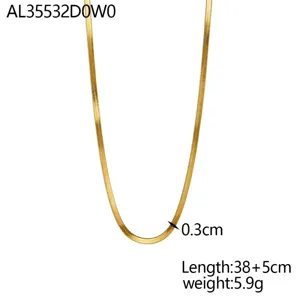 Gold stainless steel herringbone chain detail shot, width 0.3cm, adjustable length.