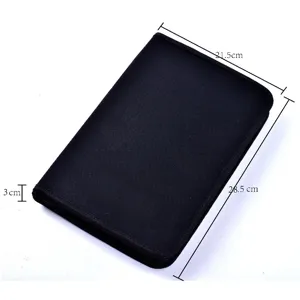 Black canvas zipper pencil case and sketching tool organizer pouch detail dimension view