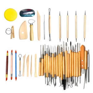 42-teiliges Töpferton Modellierwerkzeuge Set, Holzgriff DIY Skulptur Schnitzerei Kit