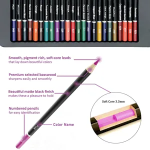 Professional soft core colored pencils set with numbered wood pencils for artists and drawing.
