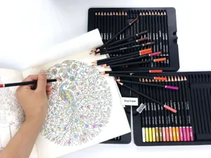 Professional 75-piece colored pencil set with coloring book and storage box for art drawing.