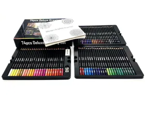 74pcs deluxe colored pencils art drawing set with sketch pad professional artist tools