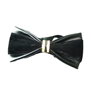 Men's PU leather rhinestone bow tie, elegant black bowtie for weddings and business.
