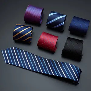 Men's business formal striped jacquard necktie set, stylish professional suit accessory for men.