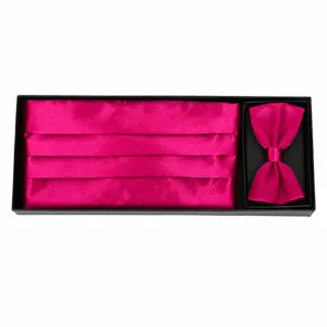 Men's magenta satin cummerbund and bowtie gift box set for formal wedding suit and tuxedo.