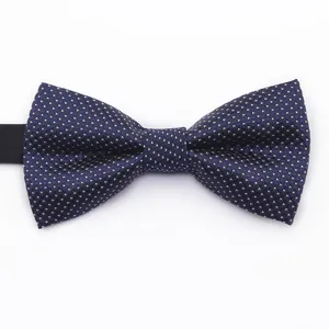 Classic navy blue bow tie with subtle dot pattern, perfect for formal events and business wear.