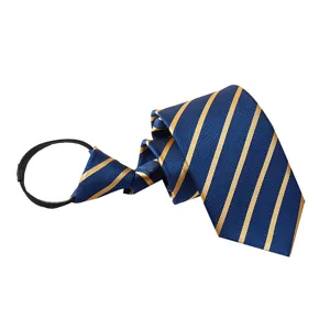 Men's blue and gold striped zipper tie business formal wear lazy necktie fashion accessory