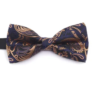 Elegant blue and gold paisley bow tie for men and women formal wedding business wear