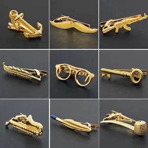 Men Business Metal Tie Clip Creative Shape Design Silver Gold Black Alloy Tie Pin Formal Suit Accessories