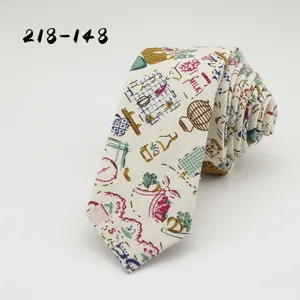 Vintage cotton printed slim necktie for men, stylish casual business necktie accessory.