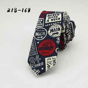 Retro cotton printed necktie for men, stylish slim tie with vintage letters for party wear.