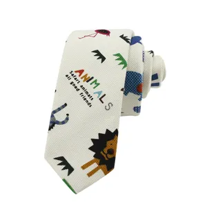 Vintage cotton printed necktie for men, stylish casual animal pattern neck tie for daily wear.