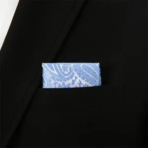 Men's Light Blue Paisley Pocket Square Silk Wedding Party Suit Jacket Formal Accessory