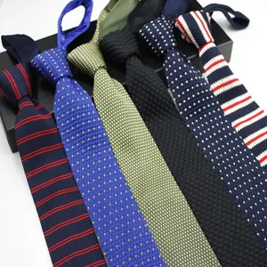 Men's Knitted Tie Fashion Striped Jacquard Flat Head Necktie Business Formal Occasion Neckwear