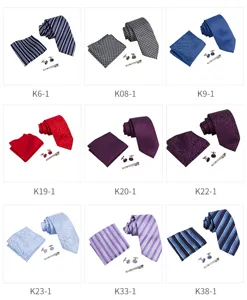 Set de corbata formal para hombre de negocios con pañuelo gemelos y pisacravatas varios diseños.