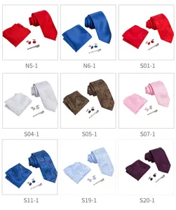 Conjunto de corbata de negocios formal para hombre con pañuelo gemelos y pinza de corbata.