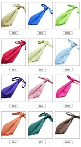 Detailed view of the color variant options for men's ascot tie and wedding cravat collection.