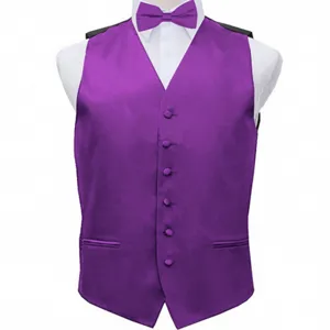 Men Slim Fit Polyester Suit Vest And Bowtie Set V-Neck Single Breasted Waistcoat For Wedding Party Banquet Gentleman Outfit