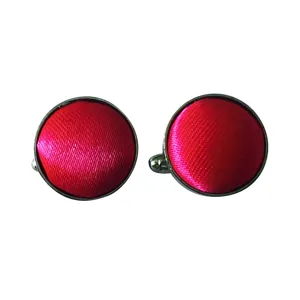 Red satin round cufflinks for men business shirt suit metal base accessory stylish design