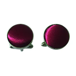 Elegant men's round magenta satin cufflinks for business shirts and suit accessories