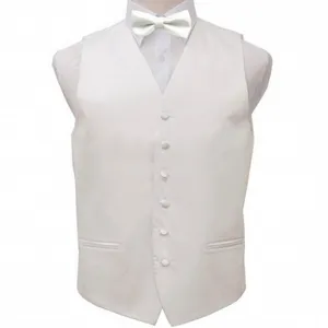 Men white suit vest bow tie set slim fit formal waistcoat for wedding party groom apparel
