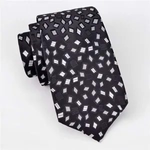 Schwarze Herren Krawatte mit geometrischem Muster, eleganter Pfeilstil fuer Business Anlaesse.