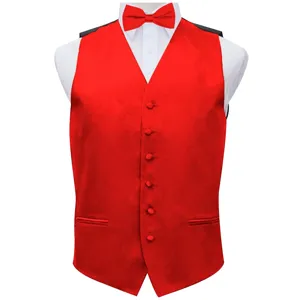 Men's red suit vest bow tie set slim fit formal waistcoat for party wedding business wear