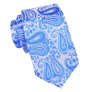 Klassische blau-weiße Paisley Krawatte für Herren, stilvolle Hochzeit Krawatte aus Polyester.