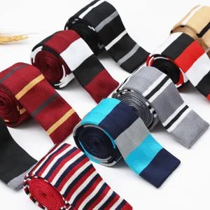 Men's Vintage Striped Knitted Tie Casual Flat End Polyester Silk Necktie Business Wedding Party Neckwear