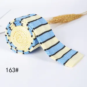 Stylish men striped knitted flat head tie retro polyester necktie for daily wear main