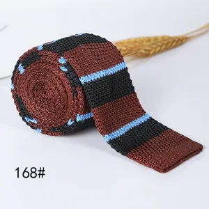 Retro knitted tie for men casual flat tip striped polyester necktie daily wear fashion accessory