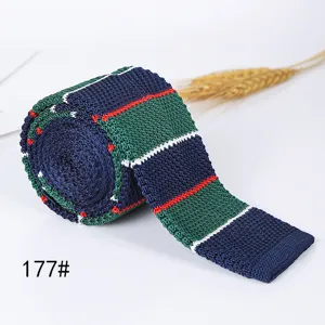 Classic knit striped necktie with a flat tip design, retro style men's polyester tie.