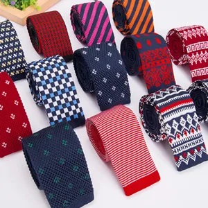 Men Casual Knitted Striped Necktie Flat Head Polyester Silk Business Wedding Fashion Daily Neck Tie Accessory