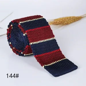 Men's knitted striped tie flat head polyester minimalist necktie for business and wedding