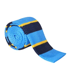 Men's knitted striped tie flat tip casual business wedding polyester necktie blue yellow