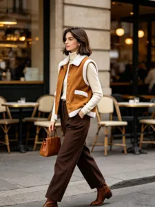 Dames winter warme mouwloze corduroy vest dikke fleece voering buitenkleding